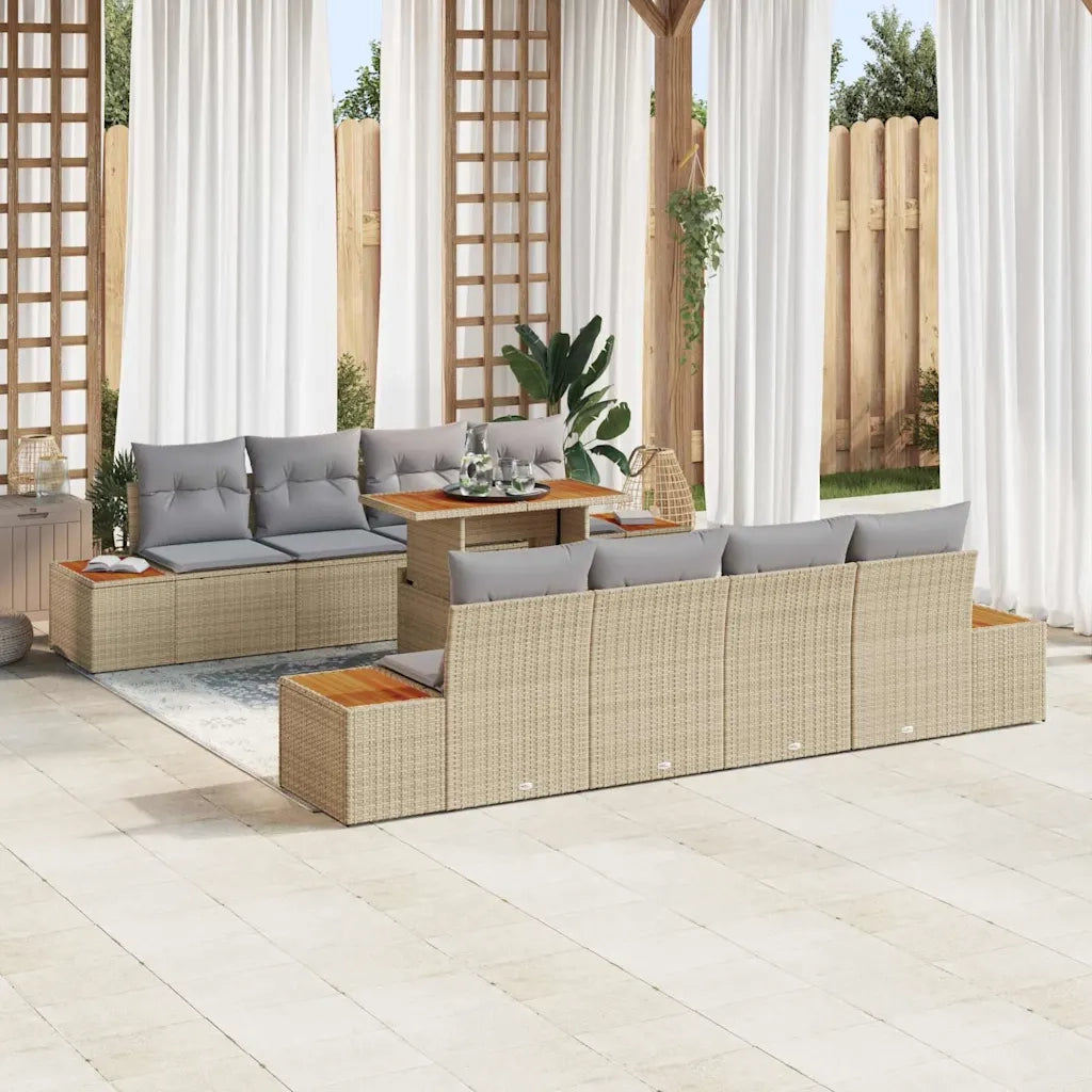 Set Divano da Giardino con cuscino 9 pcs Beige Poly Rattan 3358789