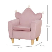 Poltrona per Bambini in Tessuto Effetto Velluto Rosa con Schienale a Corona, 50.2x41.9x57.8 cm