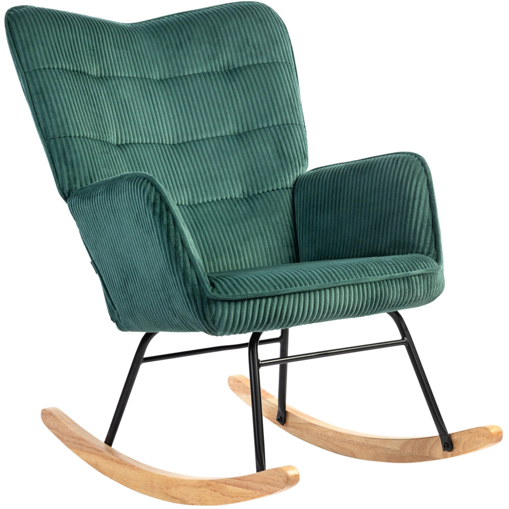 Sedia a dondolo 98x71x101 cm con schienale trapuntato in poliestere verde scuro