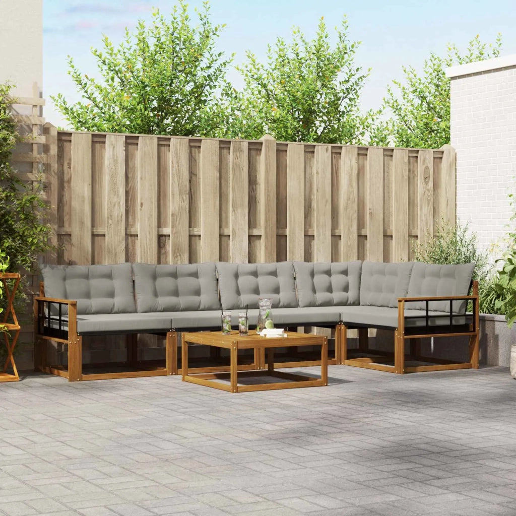 Set di divani da esterno 6 pcs Grigio Naturale e Chiaro