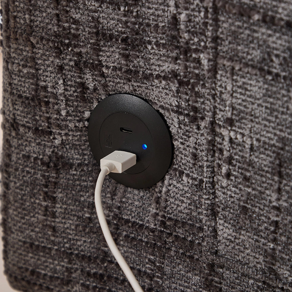 Divano moderno - Xylo - 2 posti in chenille con LED, USB e vano portaoggetti per salone/ufficio
