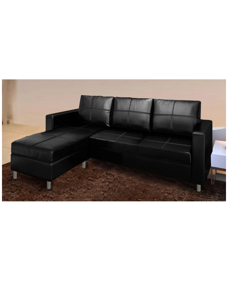 Divano 3 posti con pouf reversibile dx/sx in ecopelle nero 205cm Sicorage Sufly