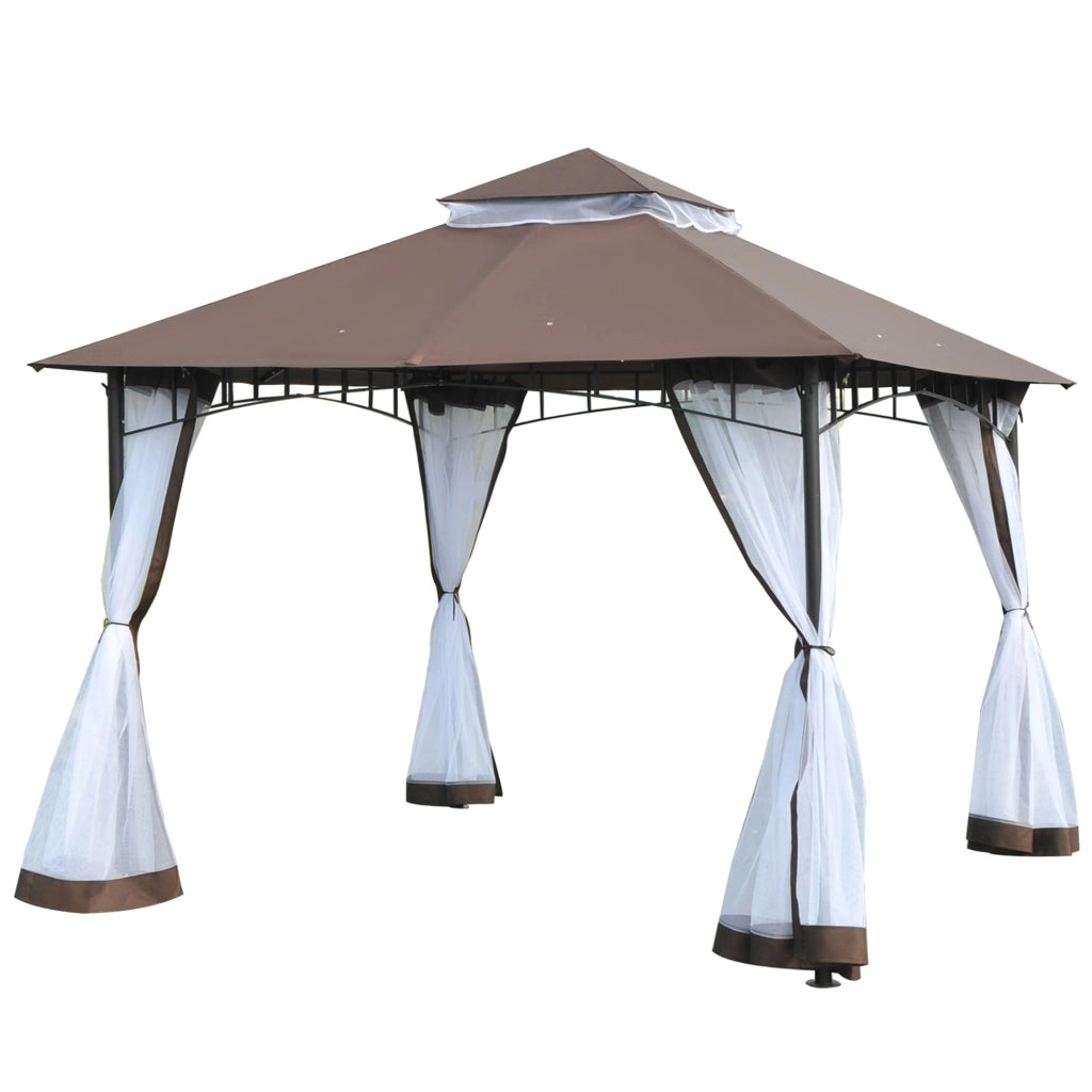 Gazebo da Giardino 3x3m ¨C zephmum ¨C Marrone, Metallo, con Zanzariera