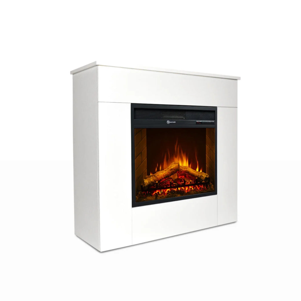 Camino elettrico caminetto da terra in legno bianco Made in Italy MICHELANGELO 96x36x90h