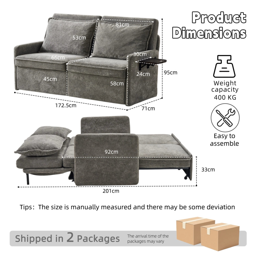 Divano letto 172,5 x 71 x 95 cm grigio con schienale regolabile, chenille