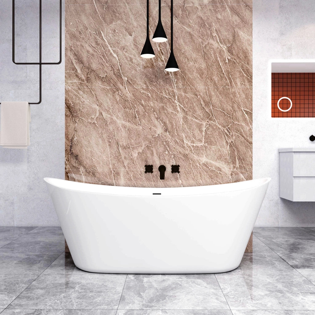 Vasca da Bagno a Isola 170x72x65 cm Vasca da Bagno Freestanding in Acrilico Bianco Barca Ovale