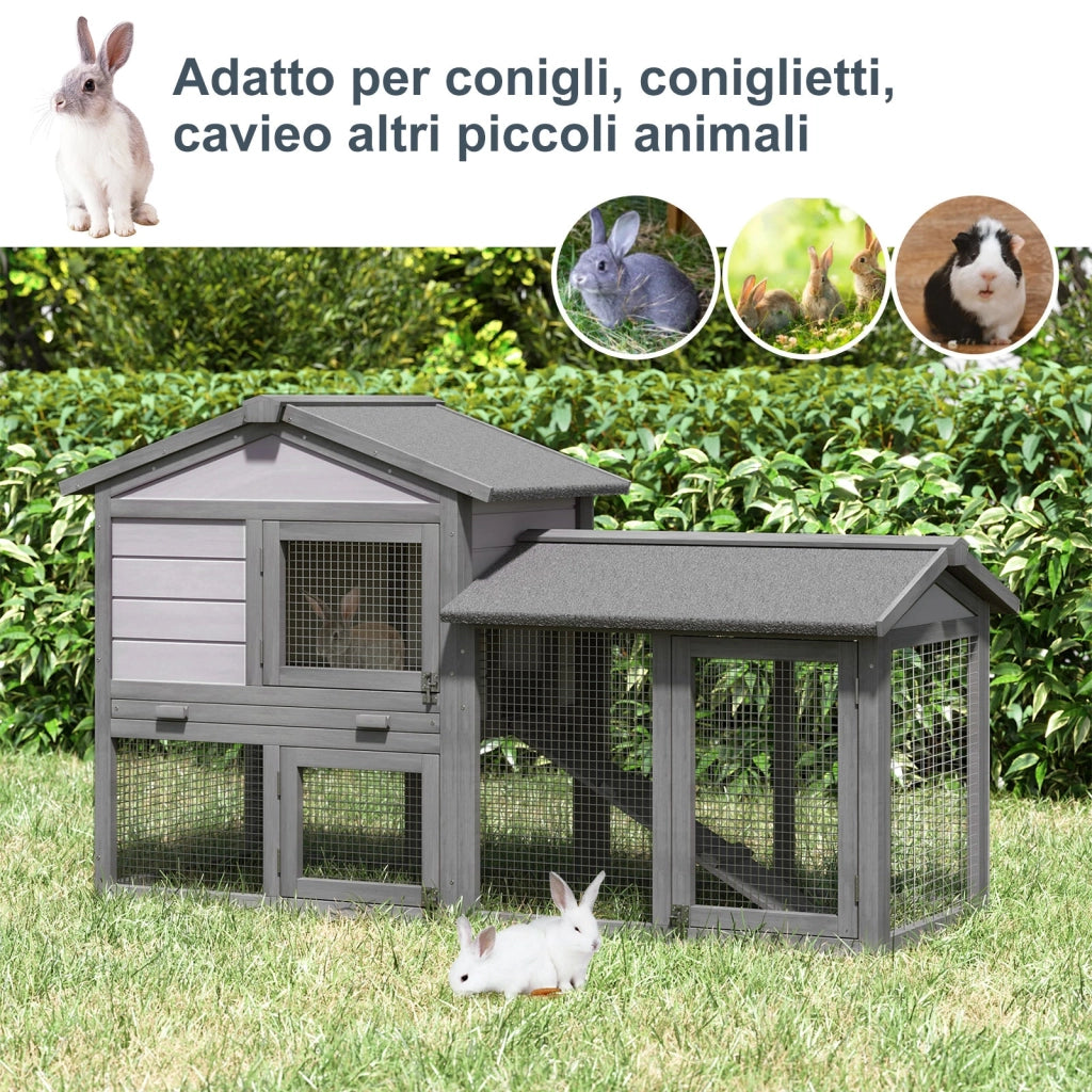 Conigliera da Esterno 147x54x84 cm in Legno Grigio
