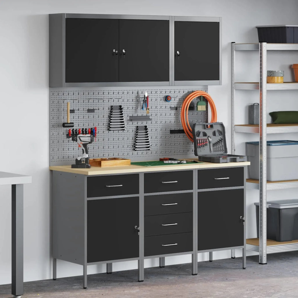 Mobile da lavoro 8 pcs Nero Legno ingegnerizzato e acciaio 3321440