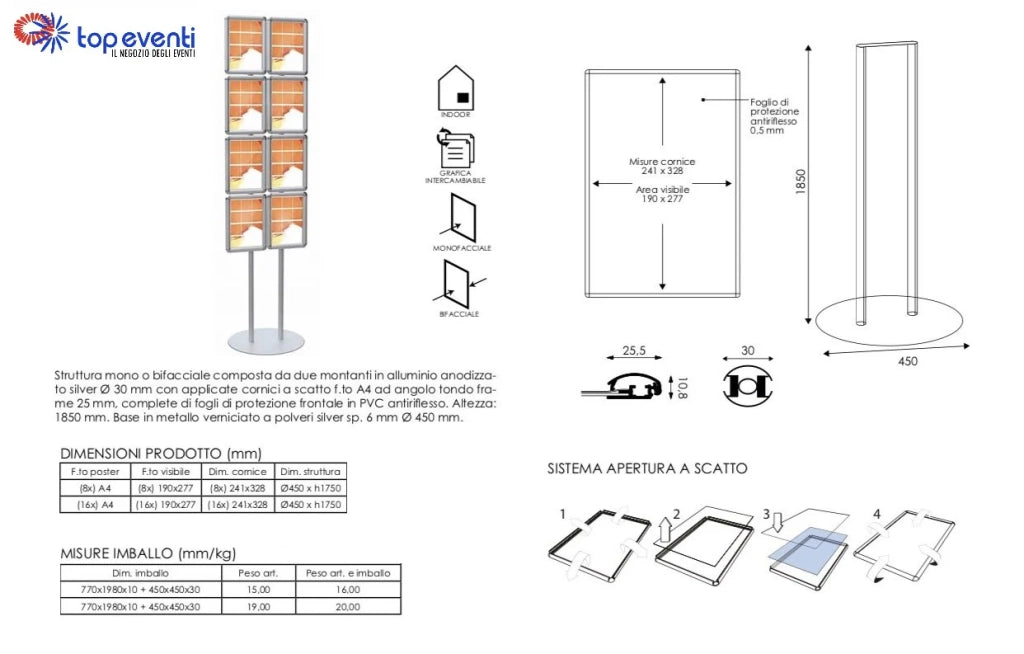 Porta Comunicazioni a cornici Multiple - Bifacciale (16 x A4)