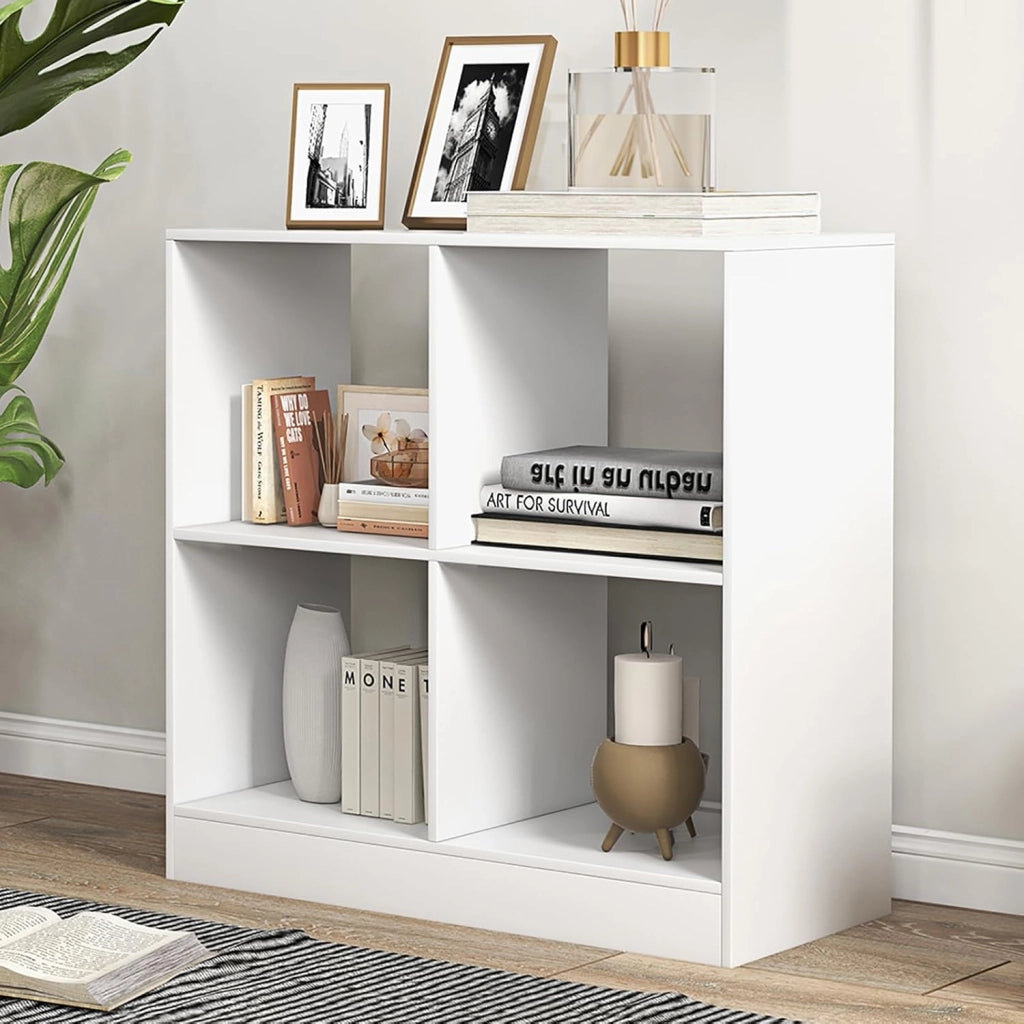 Libreria a 4 Cubi, Libreria Aperta a Pavimento Con 2 Kit Antiribaltamento, Scaffale Moderno, Scaffale Espositivo Per Soggiorno, Studio, Bianco，73x33x73 cm