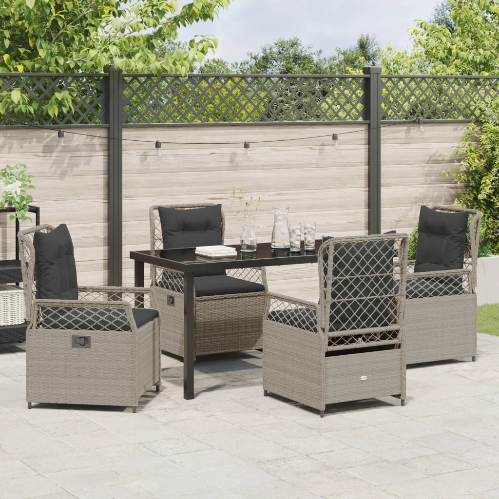 Set da Pranzo da Giardino da 5 Pezzi Grigio Chiaro in Rattan Polimerico