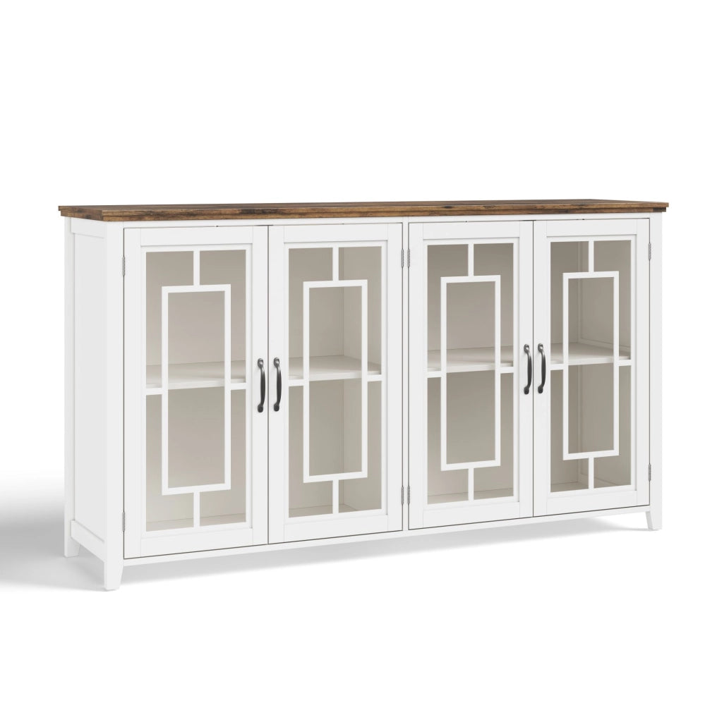 Credenza 160x40x86 cm con ampio spazio contenitivo e ante in vetro; MDF; bianco