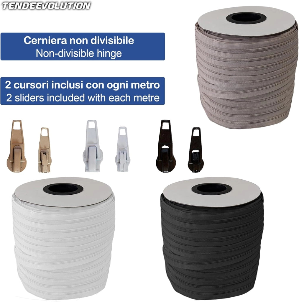 Cerniera Lampo Bianca 3cm Continua con Doppio Cursore - Chiusura in Nylon Non Divisibile - Perfetta per Cucito 🧵 - Made in Italy 🇮🇹