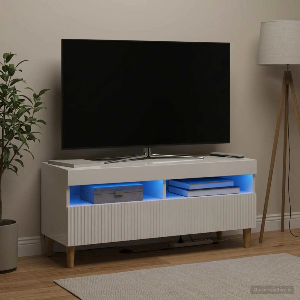 Mobile TV LED Bianco Lucido Legno ingegnerizzato 896769