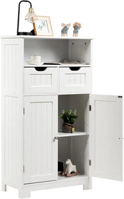 Mobile da Bagno con 2 Cassetti e 2 Armadi a Porta, 60 x 30 x 109 cm, Armadietto da Terra Autoportante in MDF, Armadio d’Archivio per Soggiorno, WC, Camera da Letto, Cucina (Bianco)
