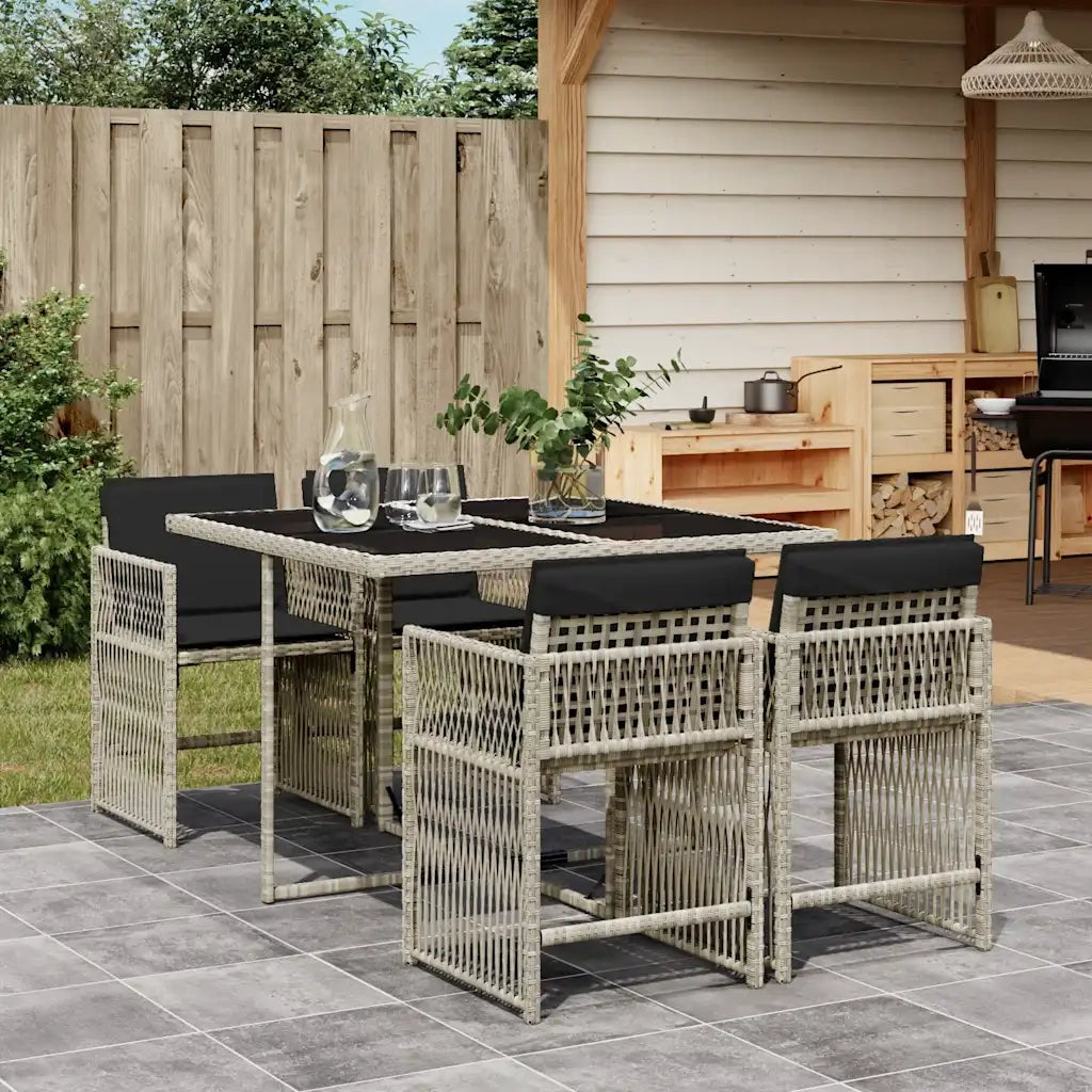 Set Pranzo da Giardino 5pz | Set Salotto da Giardino con Cuscini Grigio Chiaro Polyrattan