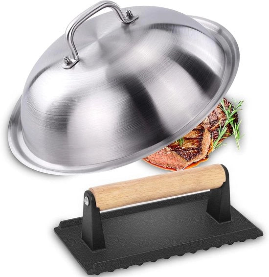Set di accessori per griglia, coperchio 12" a forma rotonda con coperchio a cupola per burger 7" per cucinare con la griglia all'interno o all'esterno 

Modello: 
Dimensioni del coperchio: 12"
Dimensioni del coperchio a cupola: 7