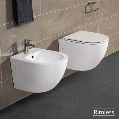 Set sanitari sospesi salvaspazio Rimless Serie Tokyo con copriwc rallentato