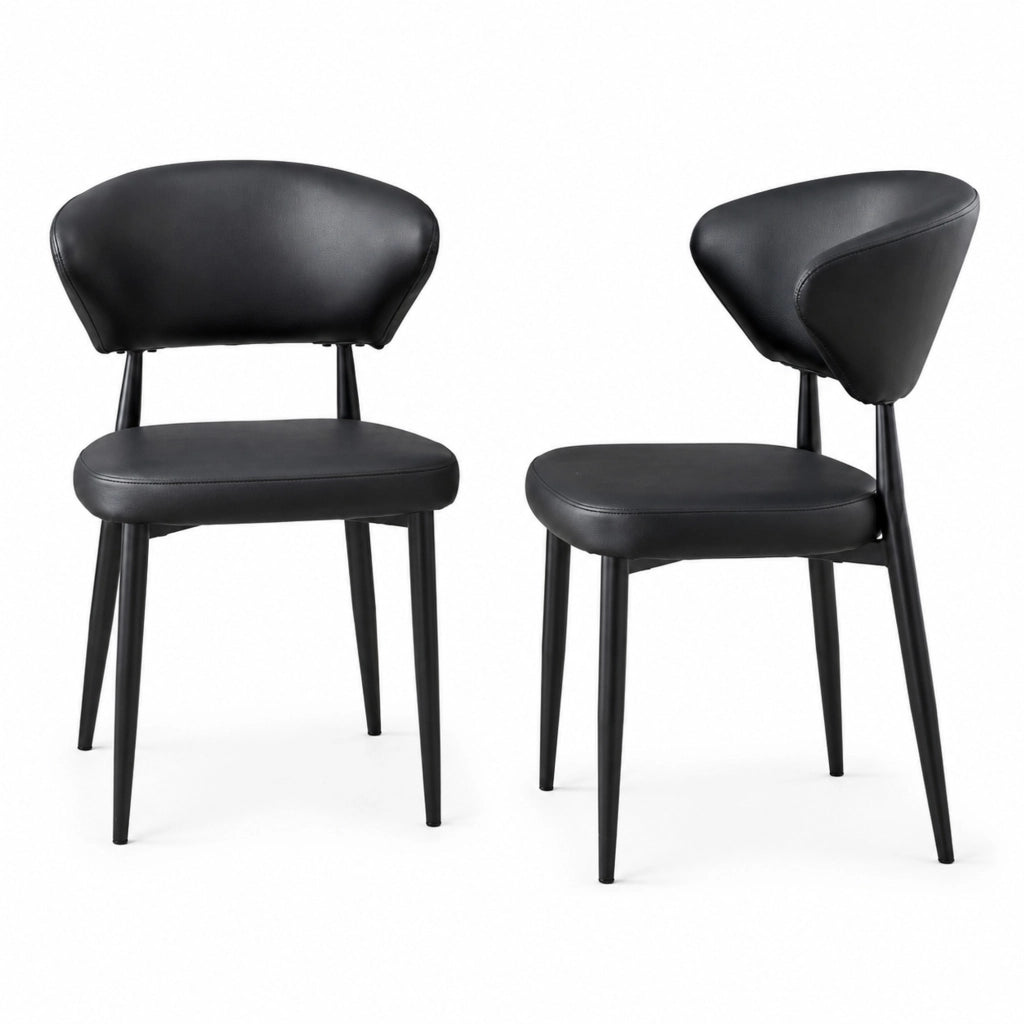 Set di 2 sedie da pranzo nere in PU con gambe in metallo