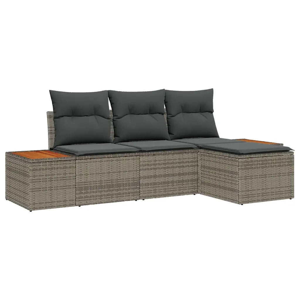 Set Divano da Giardino con cuscino 4 pz | Set Salotto da Giardino Grigio polyrattan