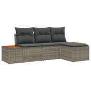 Set Divano da Giardino con cuscino 4 pz | Set Salotto da Giardino Grigio polyrattan