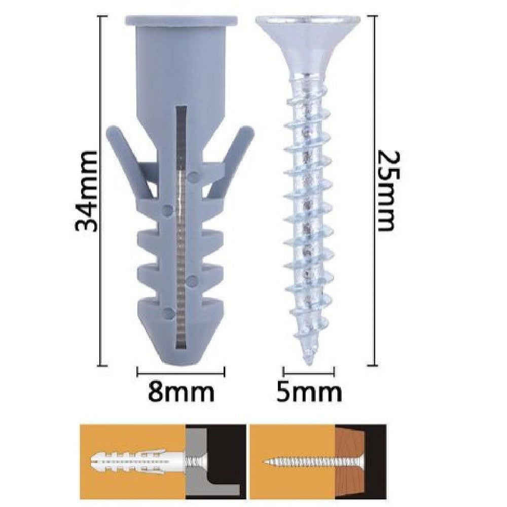 Trade Shop - Set 11pz Viti Vite Croce 5x25mm + Tasselli Con Alette Tassello M8 Fischer 57565 -