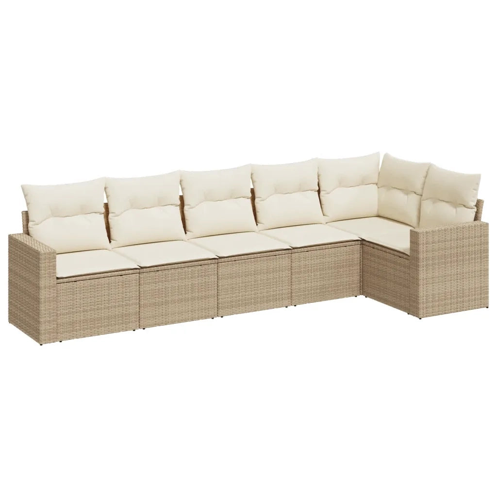 Set Divano da Giardino 6 pz con Cuscini Beige in Polyrattan 3251325