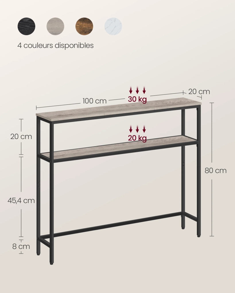 Consolle per ingresso tavolino sottile a 2 ripiani 20 x 120 x 80 cm tavolino laterale con 2 ripiani per soggiorno o camera da letto grigio 12_0005226