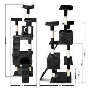 Albero tiragraffi nero 170 cm con piattaforme, cuccette e scale