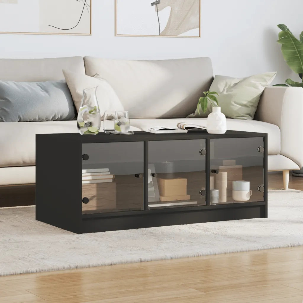 Tavolino da Salotto con Ante in Vetro Nero 102x50x42 cm 836414
