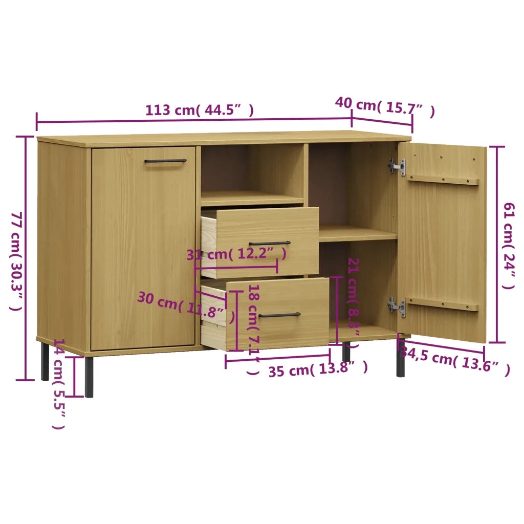 Credenza-Buffet-Armadio da cucina Gambe Metallo Marrone 113x40x77 cm Legno Massello OSLO