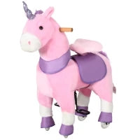 Cavallo a Dondolo con Ruote a Forma di Unicorno per Bambini da 3-6 Anni, 70x32x87cm, Rosa