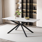Tavolo allungabile rettangolare con struttura a croce, effetto marmo nero e bianco, 150/180 x 70 x 76 cm