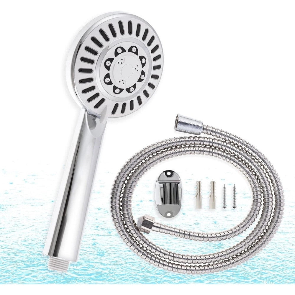 Trade Shop - Kit Doccetta Soffione Con Tubo 1.8mt Staffa Doccia Bagno Universale Cromato 59261 -