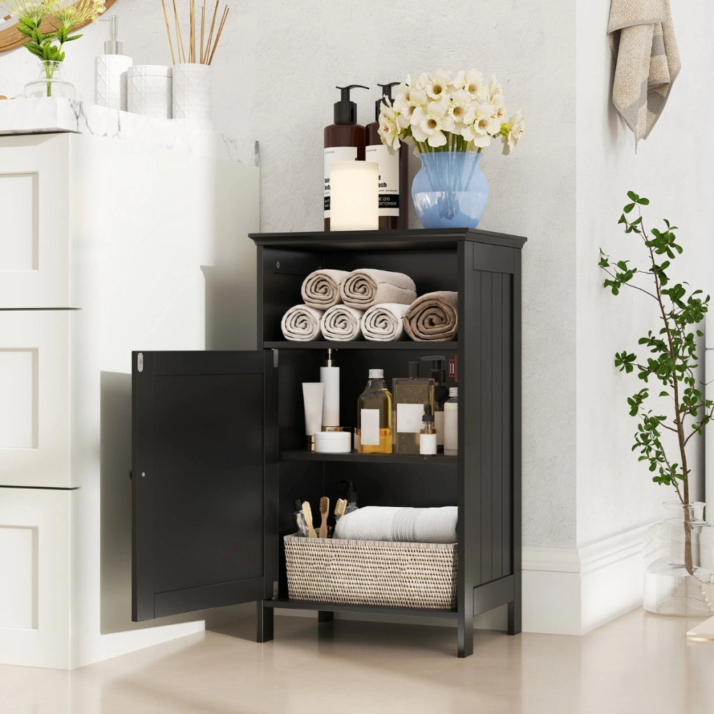 Armadio per bagno di legno con anta singola e mensola regolabile-Mobiletto da bagno 40x30x70cm Nero