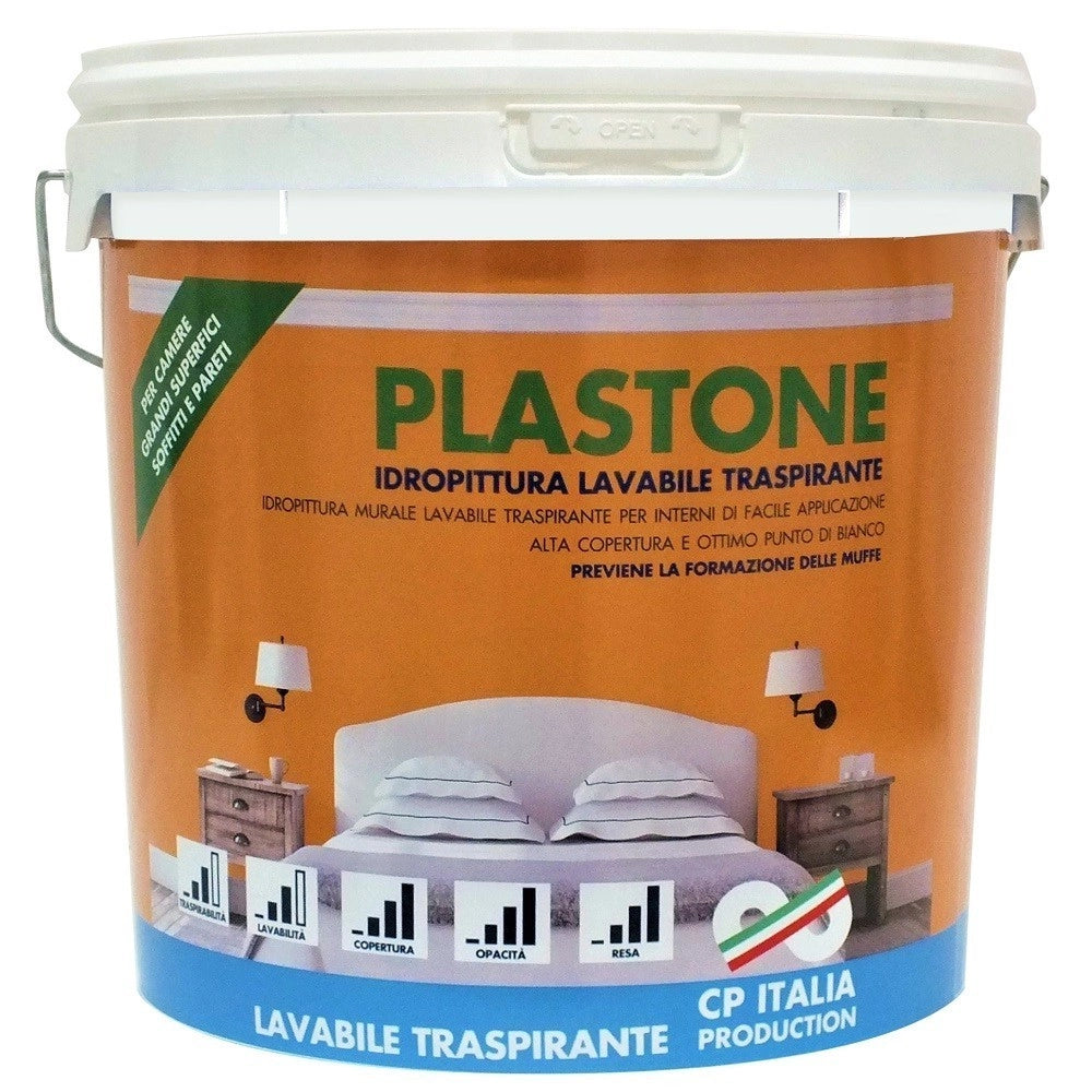 VERNICE IDROPITTURA LAVABILE TRASPIRANTE "PLASTONE" DA LT.5 BIANCO OPACO PER INTERNI