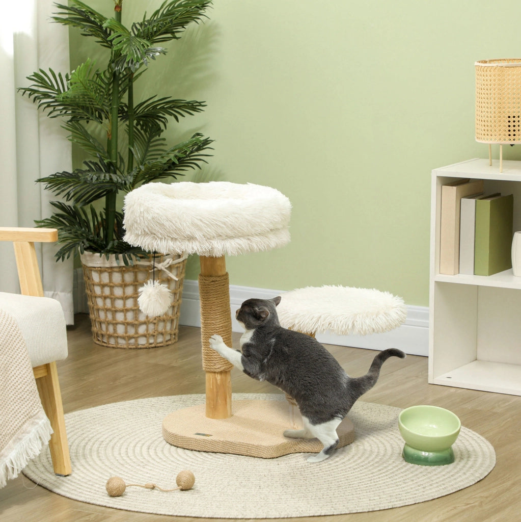 Tiragraffi per gatti bianco con pallina e lettini, 61,5 cm