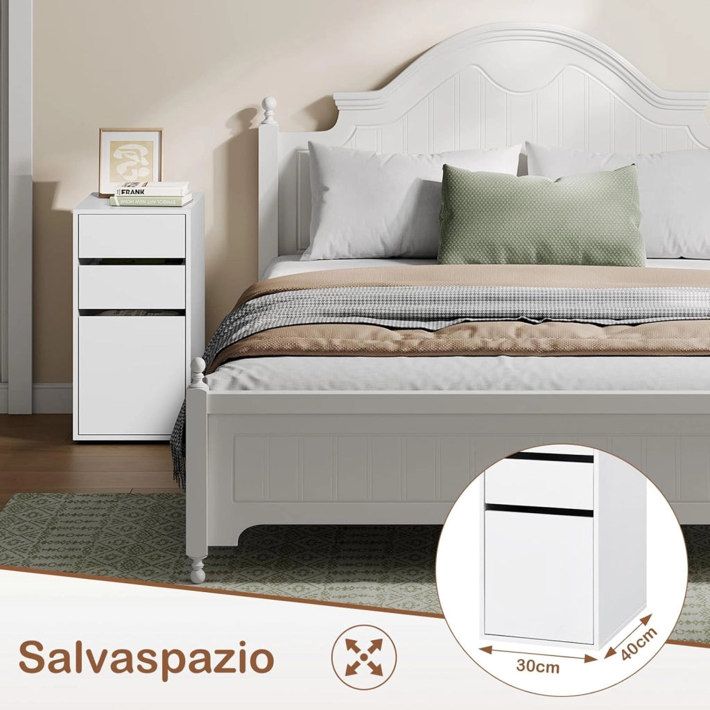 Comodino con 3 Cassetti di 2 Dimensioni, Cassettiera Bianco, 30x40x60 cm, Tavolino da Divano in Legno, Schedario, per Camera da Letto, Soggiorno, Corridoio, NTS17ws