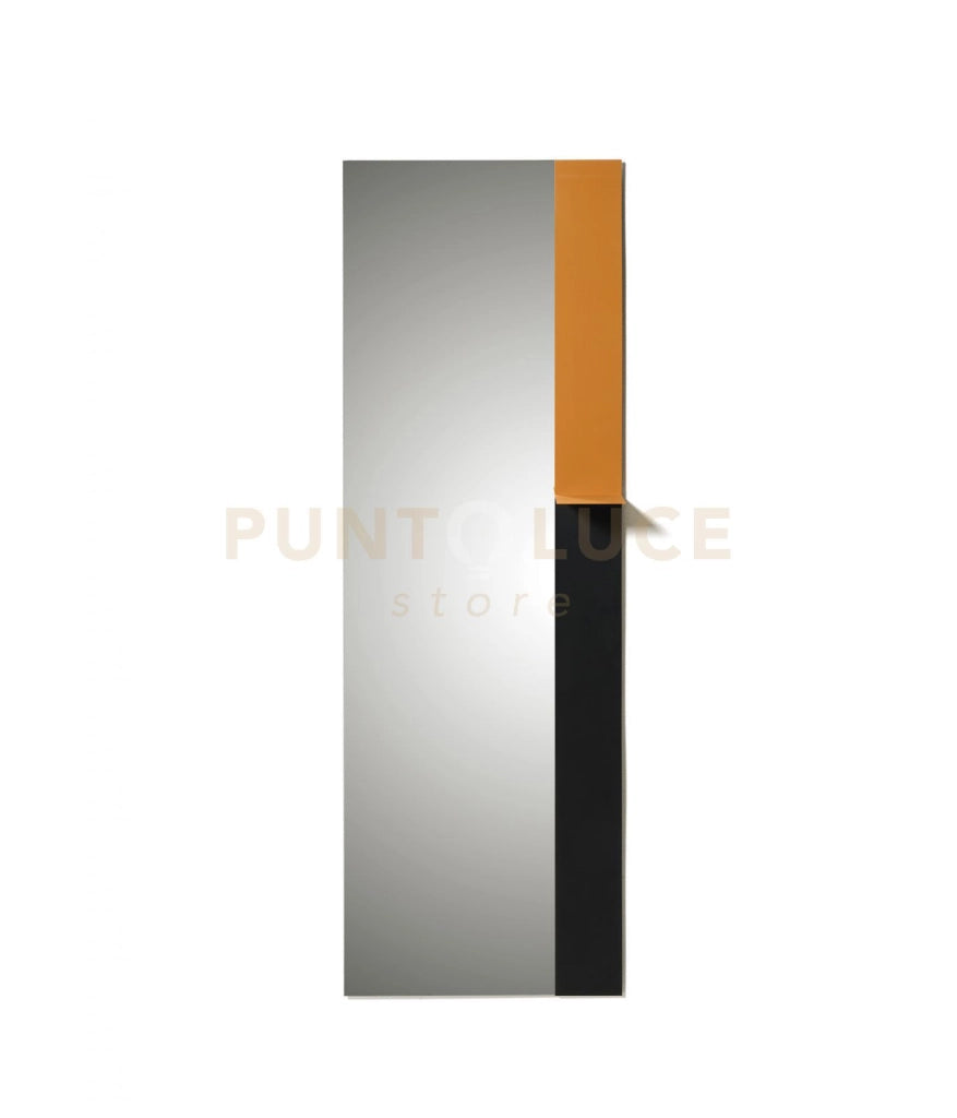 Specchio rettangolare verticale altezza 150 cm con mensola in metallo verniciato arancio