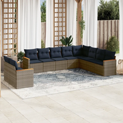 Set Divani da Giardino 10 pz con Cuscini Grigio in Polyrattan 3226117