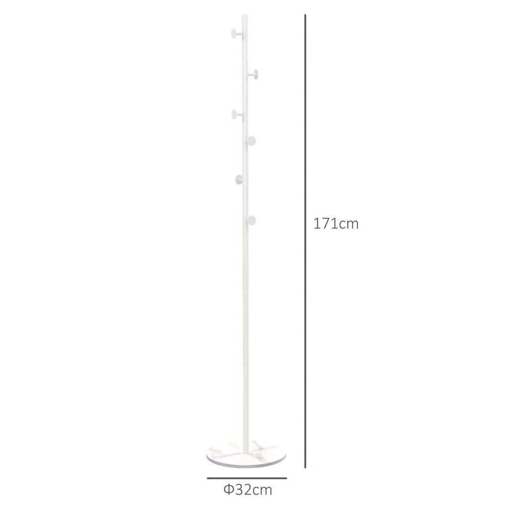 Appendiabiti da Terra 6 Ganci 32x171 cm Disco in Acciaio e Base in Ardesia Bianco