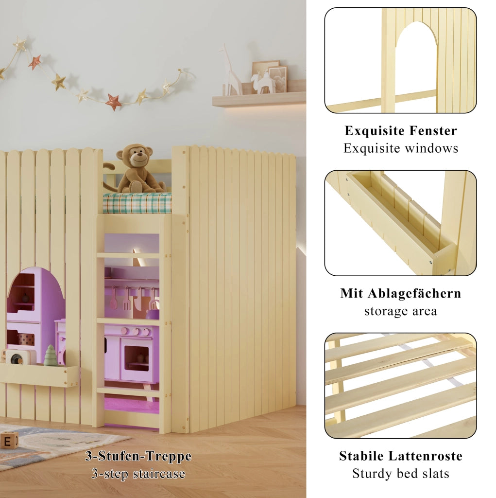Letto a soppalco per bambini 90x200 cm con LED multicolore