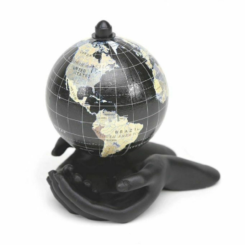 Trade Shop - Globo Terrestre Mappamondo In Metallo Mani Nere Decorazione Casa Ufficio 210087 -