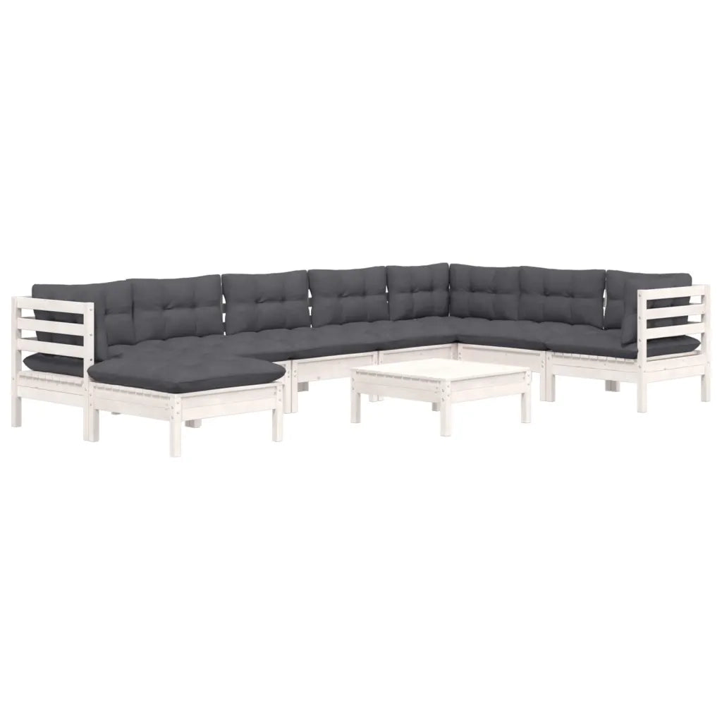 Set Divani da Giardino 9 pz con Cuscini Bianchi Legno di Pino 3096666