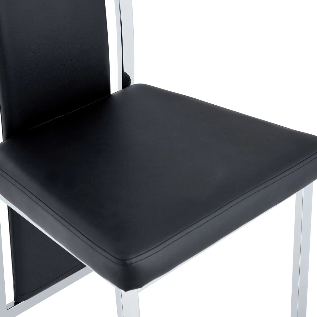 Sedie da Pranzo Set 2 Pezzi in Ecopelle Nera ¨C Xylo ¨C Gambe in Metallo Argentato, 109 cm