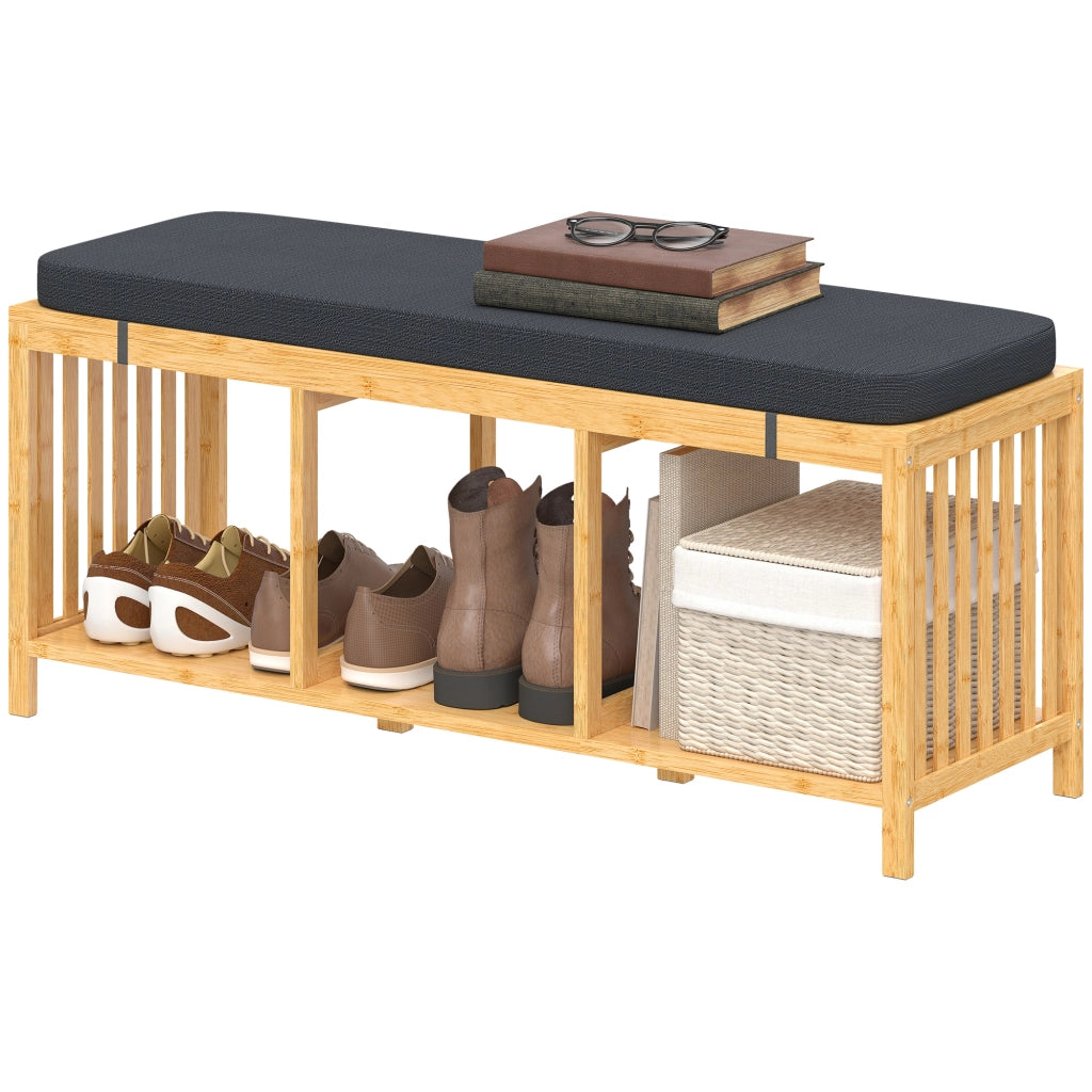 Panca per scarpe in bamb¨´ con cuscino imbottito ¨C Minimal ¨C Naturale 80x30x40