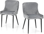 Set di 2 Sedie da Pranzo in Velluto, Sedie Imbottite da Cucina con Gambe in Metallo e Piedini Regolabili, Sedie Senza Braccioli Moderne per Soggiorno Cucina Bar, 60 x 52 x 80 cm, Grigio