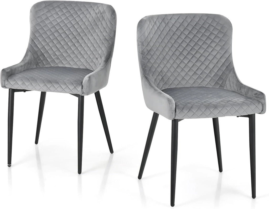 Set di 2 Sedie da Pranzo in Velluto, Sedie Imbottite da Cucina con Gambe in Metallo e Piedini Regolabili, Sedie Senza Braccioli Moderne per Soggiorno Cucina Bar, 60 x 52 x 80 cm, Grigio