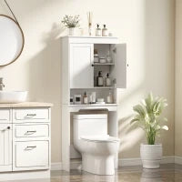 Mobile sopra WC con 3 Mensole Chiuse e Ripiano Aperto, in Legno, 65x22x161 cm, Bianco