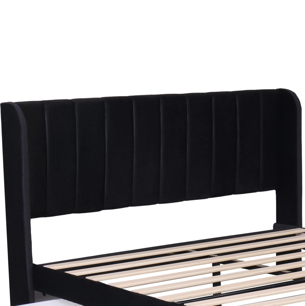 Letto matrimoniale 160x200 cm in velluto nero con 2 cassetti; rete inclusa